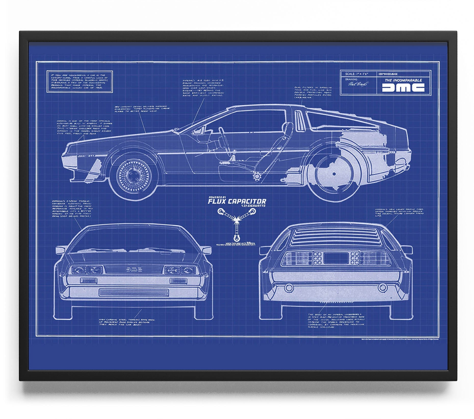DeLorean Blåprint Poster Posters fra Back to the Future