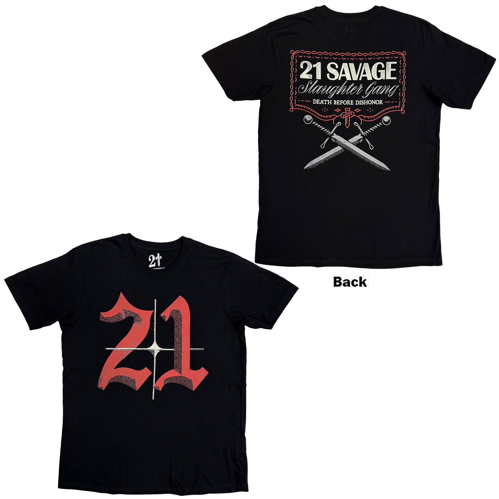 21 Savage: Death Before Dishonor Daggers T-Shirt (Back Print)
