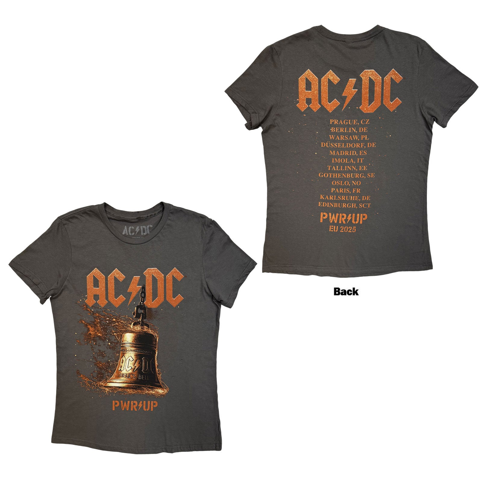 AC/DC: Bell Lightning EU Tour '25 (Charcoal Grey) T-shirt – officielt merchandise