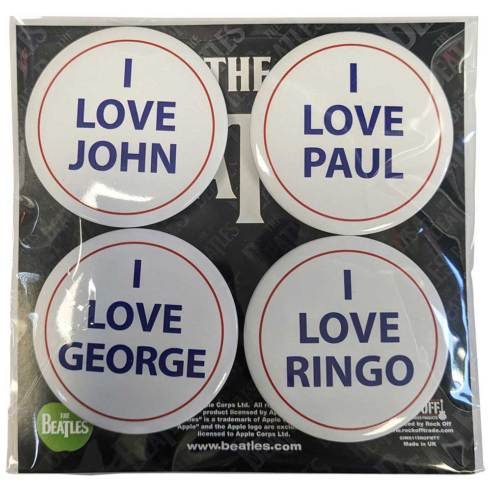 The Beatles: I Love 4 Pack Large Button Badge Pack