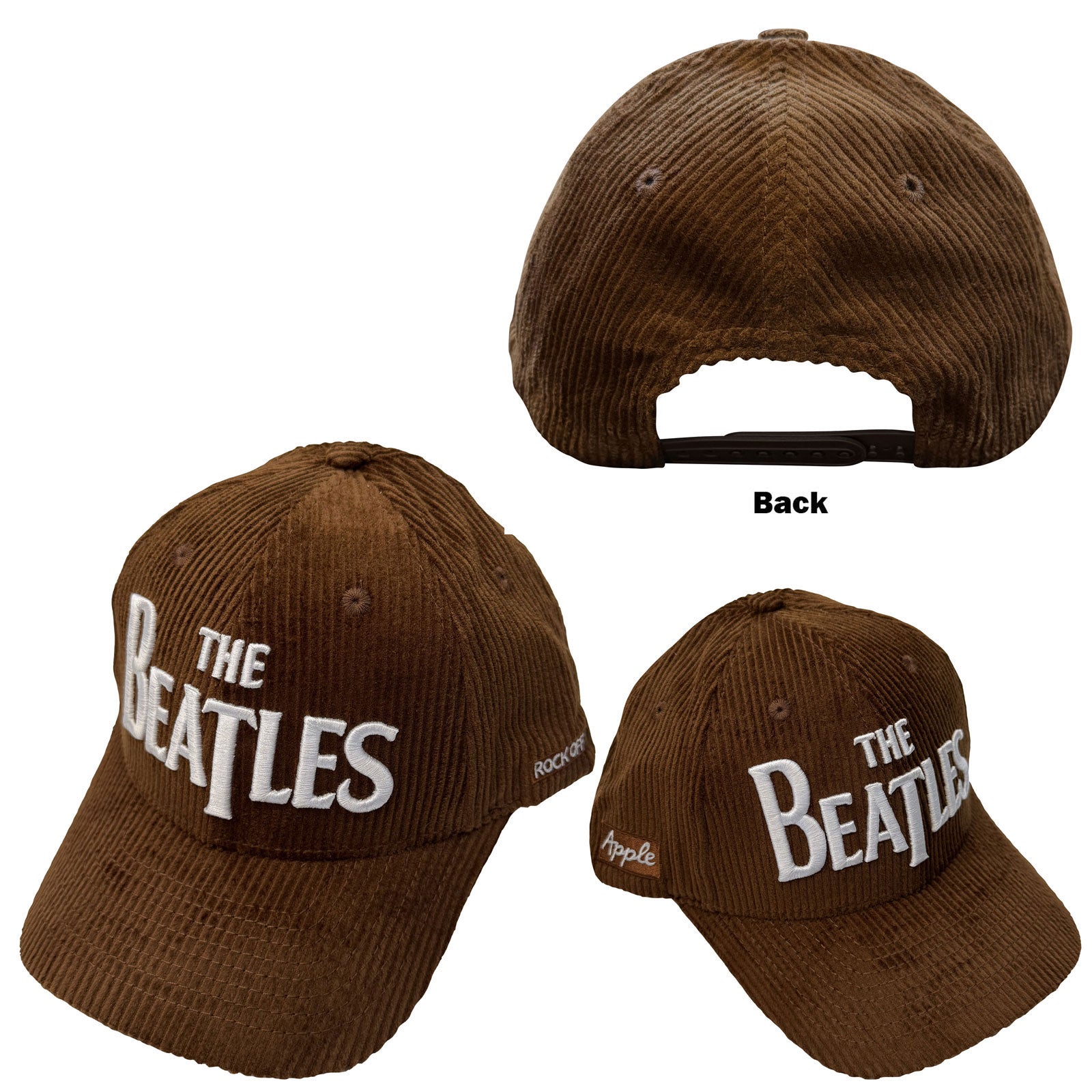 The Beatles: Drop T Logo & Apple Corduroy (Brown) Cap – officielt merchandise