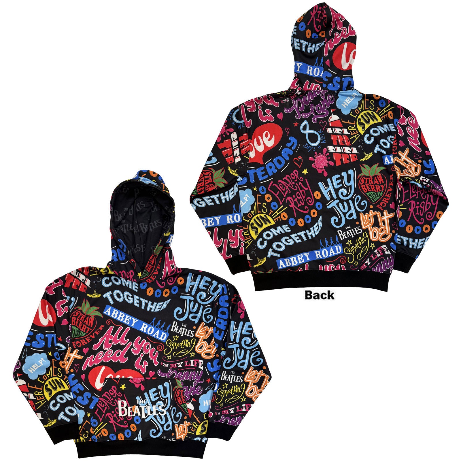 The Beatles: Song Titles (All Over Print) Hoodie – officielt merchandise