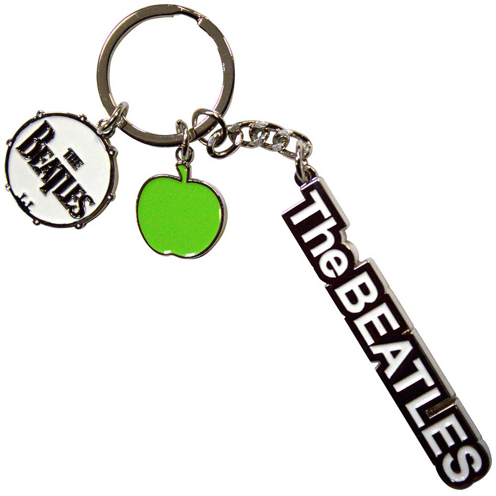 The Beatles: Text Logo Drop T Drum & Apple Charms Keychain (Die Casting)