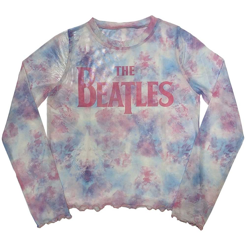 The Beatles: Drop T Logo Long Sleeve Crop Top (Kvinder) (Mesh)