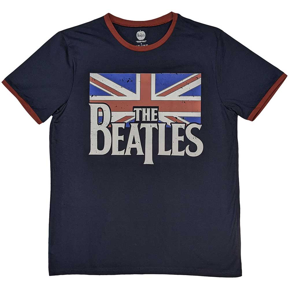 The Beatles: Drop T Logo & Vintage Flag Ringer T-Shirt