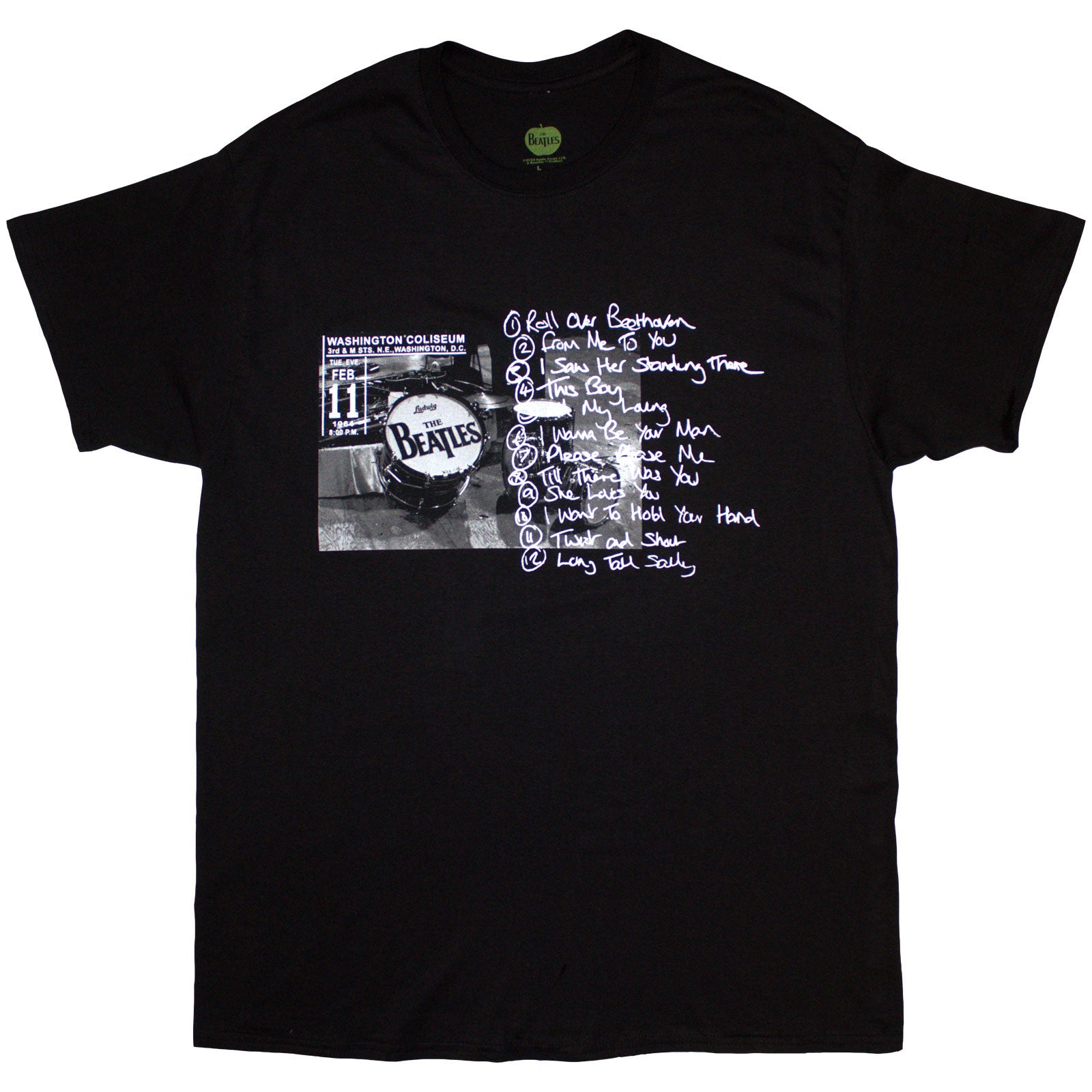 The Beatles: Washington '64 Drum Photo & Setlist T-Shirt