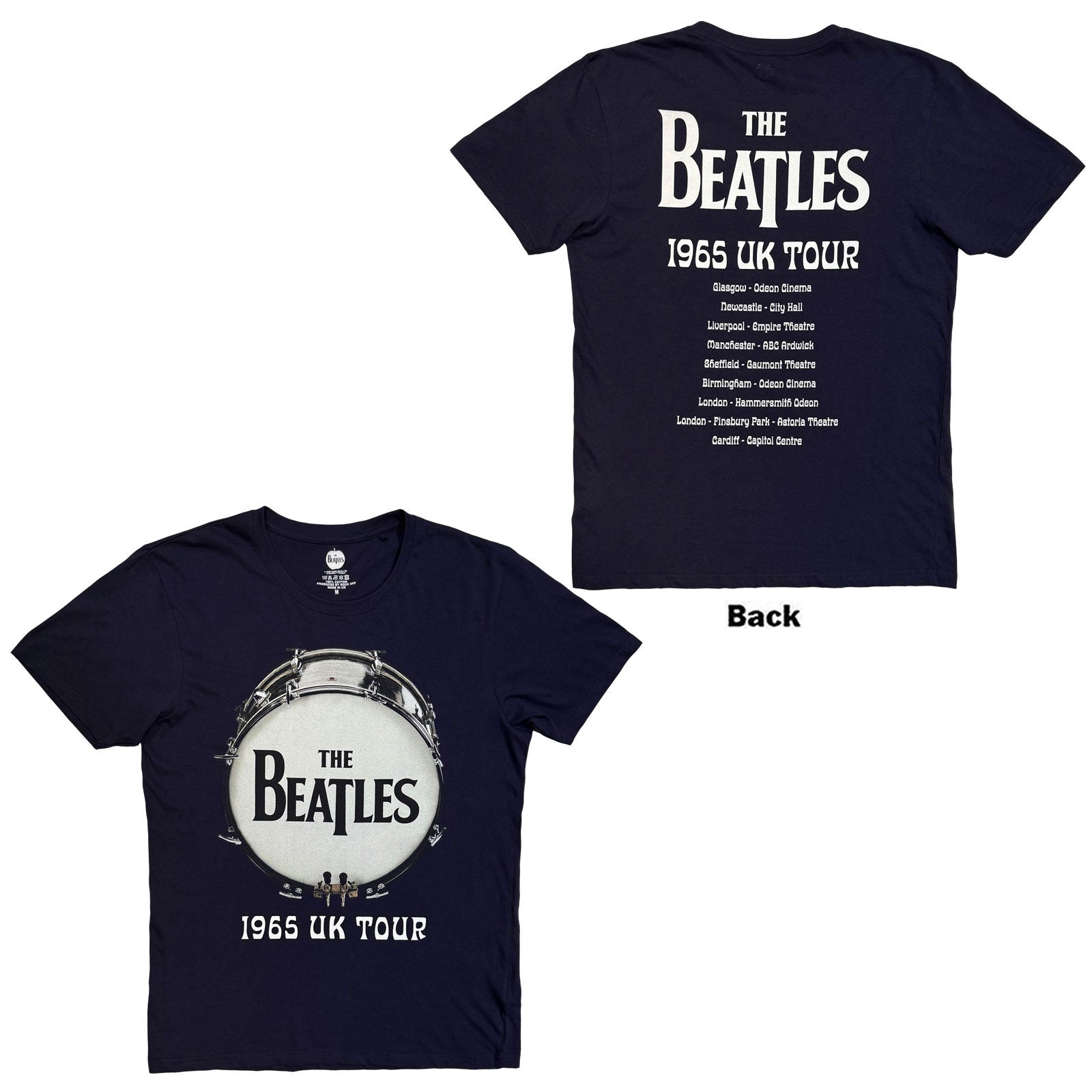 The Beatles: 1965 UK Tour Ringo Drum (Navy Blue) T-shirt – officielt merchandise