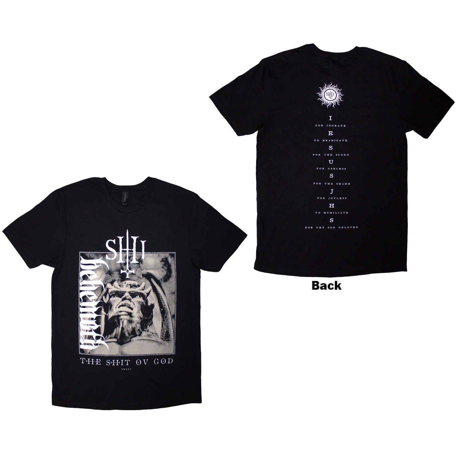 Behemoth: The Shit Ov God Vertical Logo Cover T-Shirt (Back Print)