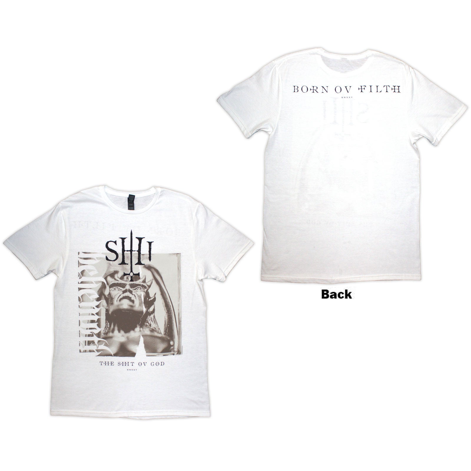 Behemoth: The Shit Ov God Sepia Parchment T-Shirt (Back Print)