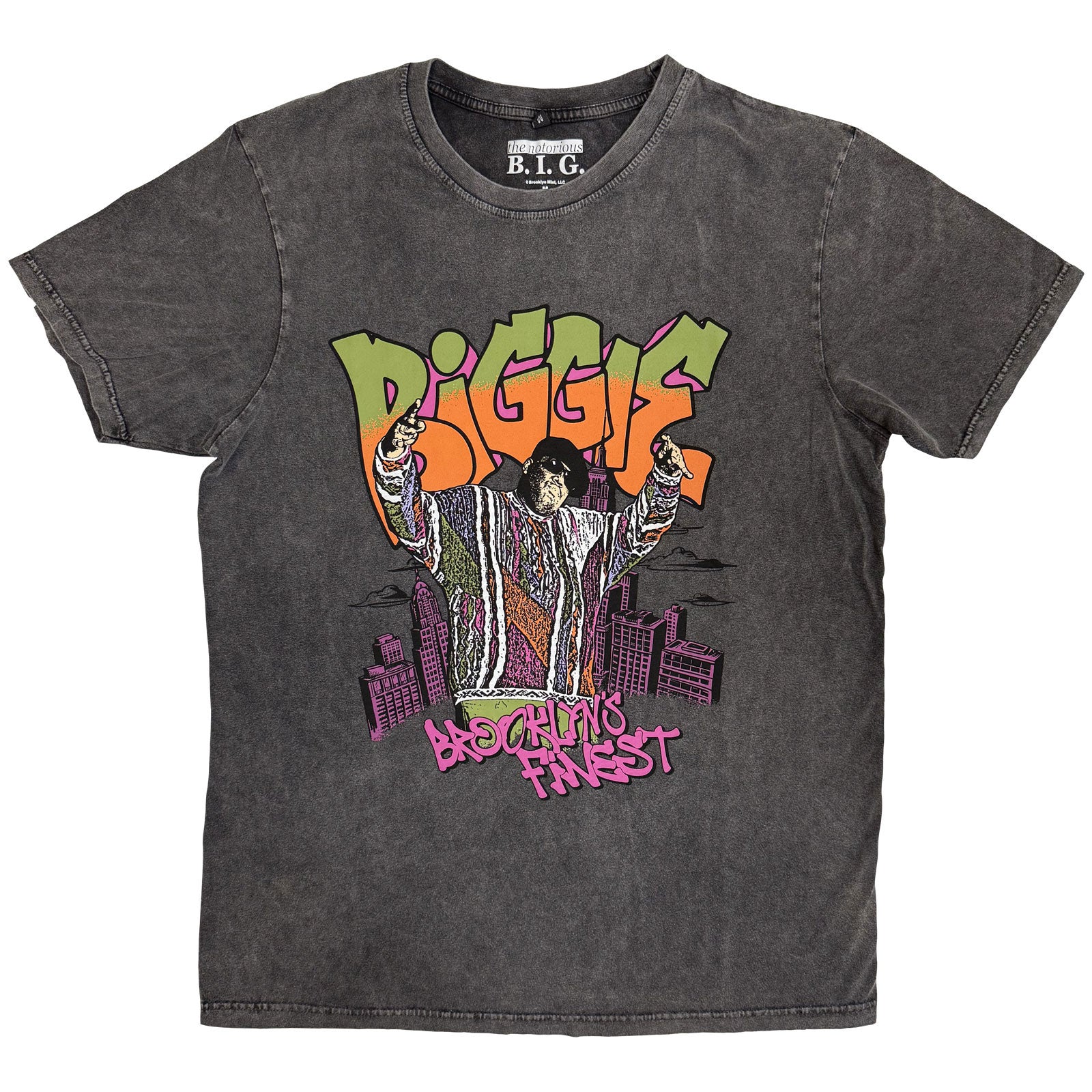 Biggie Smalls: Cartoon Graffiti Stone Wash T-Shirt (Wash)