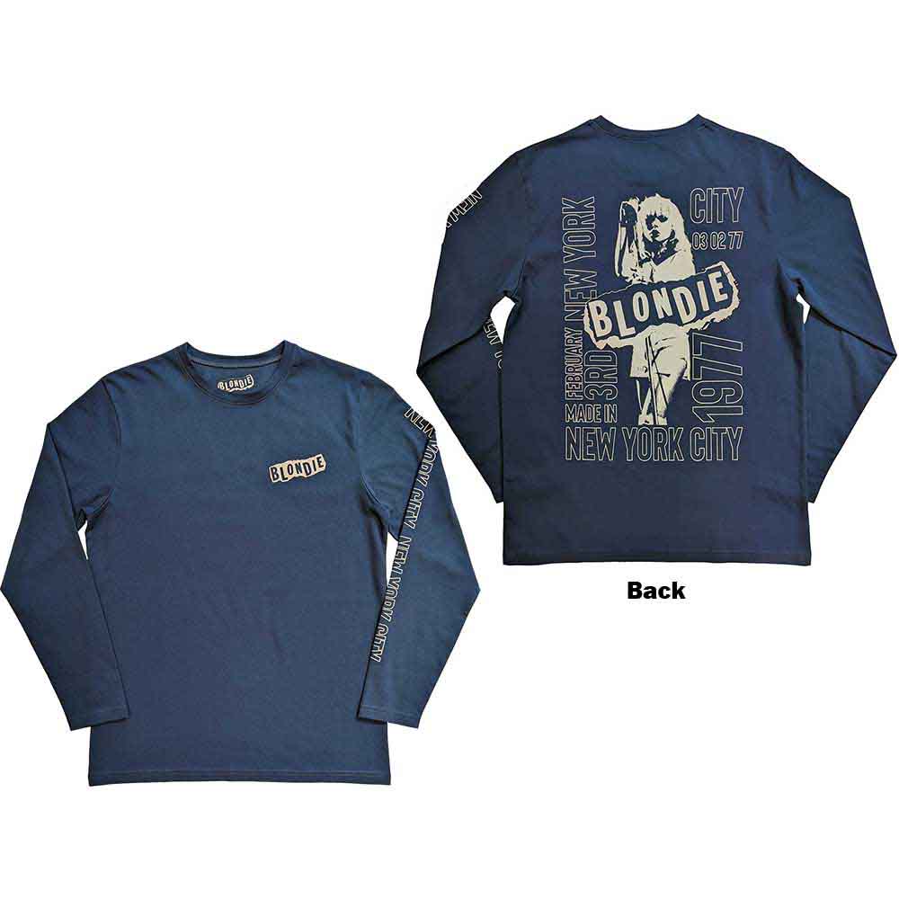 Blondie: NYC '77 (Denim Blue) (Back & Sleeve Print) Long Sleeve – officielt merchandise