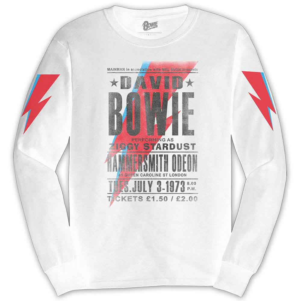 David Bowie: Hammersmith Odeon Long Sleeve T-Shirt (Sleeve Print)