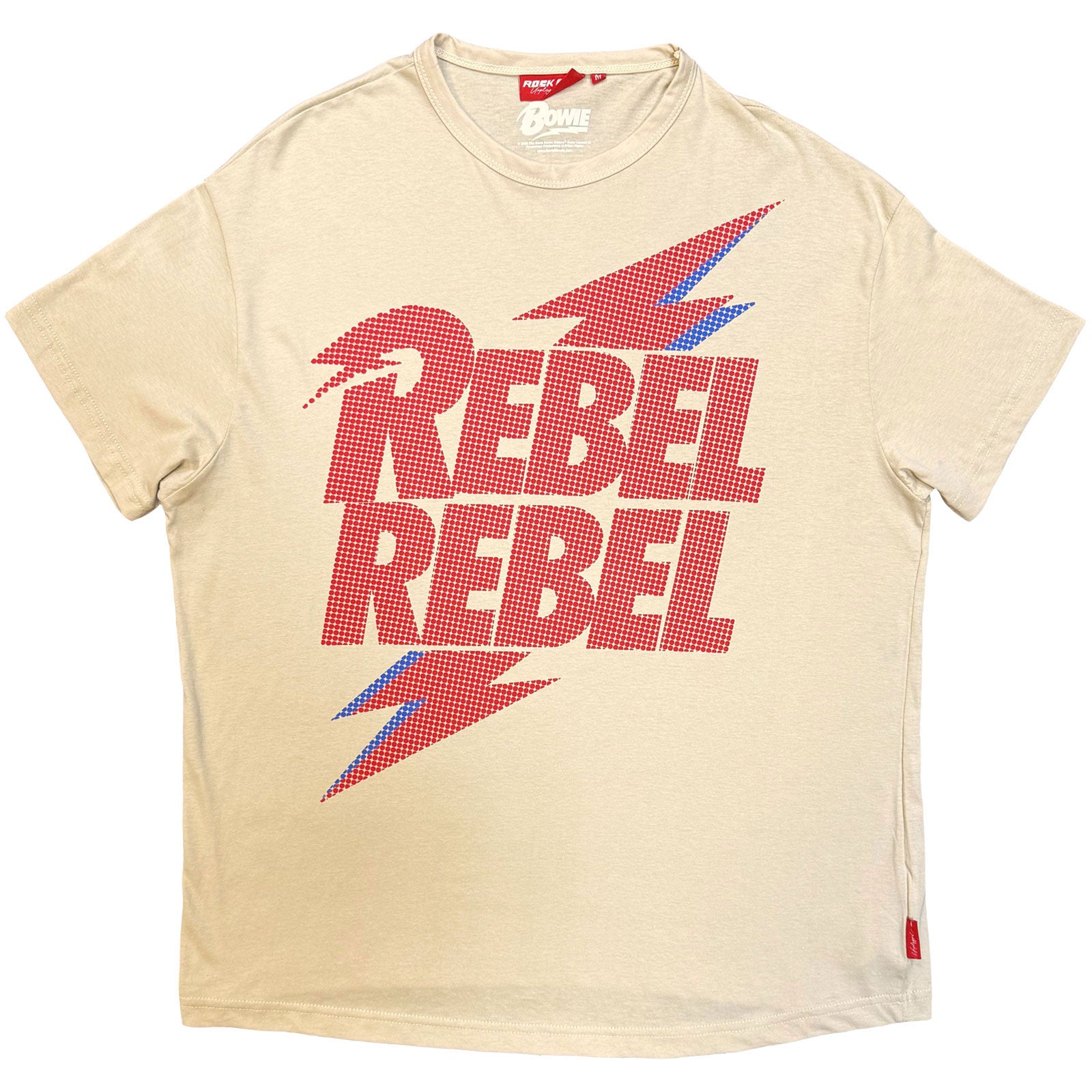 David Bowie: Rebel Rebel Lightning Bolt (Natural) T-shirt – officielt merchandise