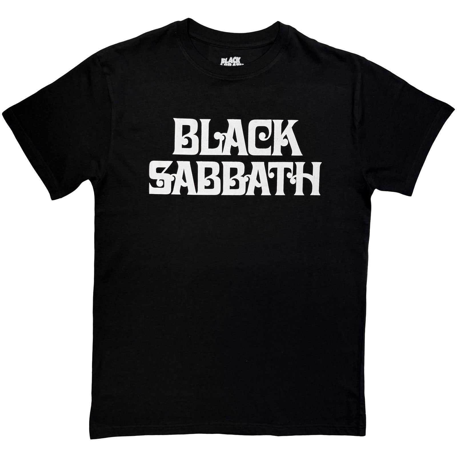 Black Sabbath: Curly Logo Mono T-shirt – officielt merchandise