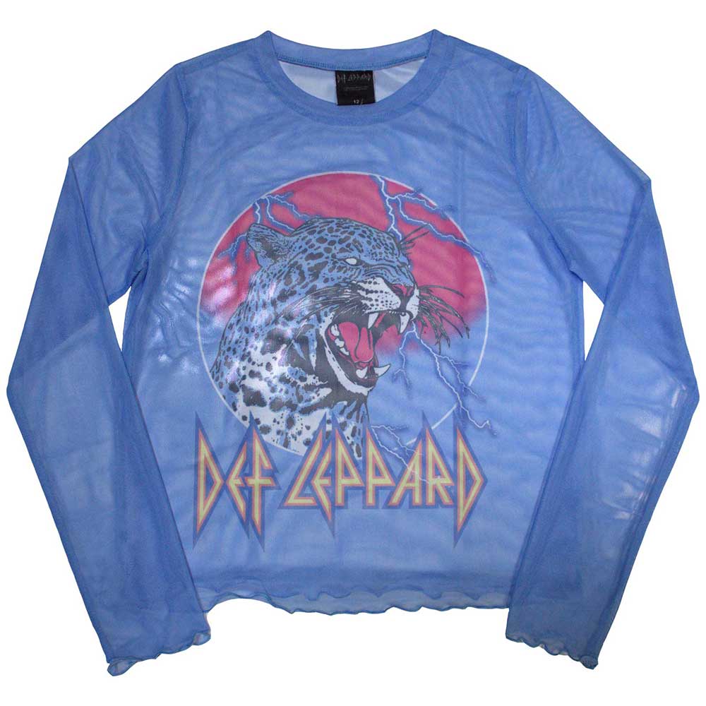 Def Leppard: Lightning Leopard Long Sleeve Crop Top (Kvinder) (Mesh)