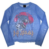 Def Leppard: Lightning Leopard Long Sleeve Crop Top (Kvinder) (Mesh)