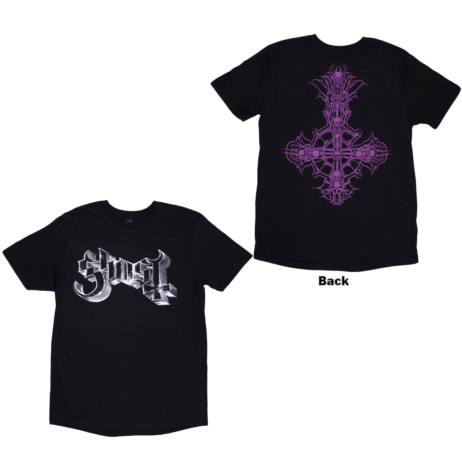 Ghost: Metal Logo & Purple Grucifix T-shirt – officielt merchandise