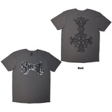 Ghost: Chrome Logo & Grucifix Outline (Charcoal Grey) T-shirt – officielt merchandise
