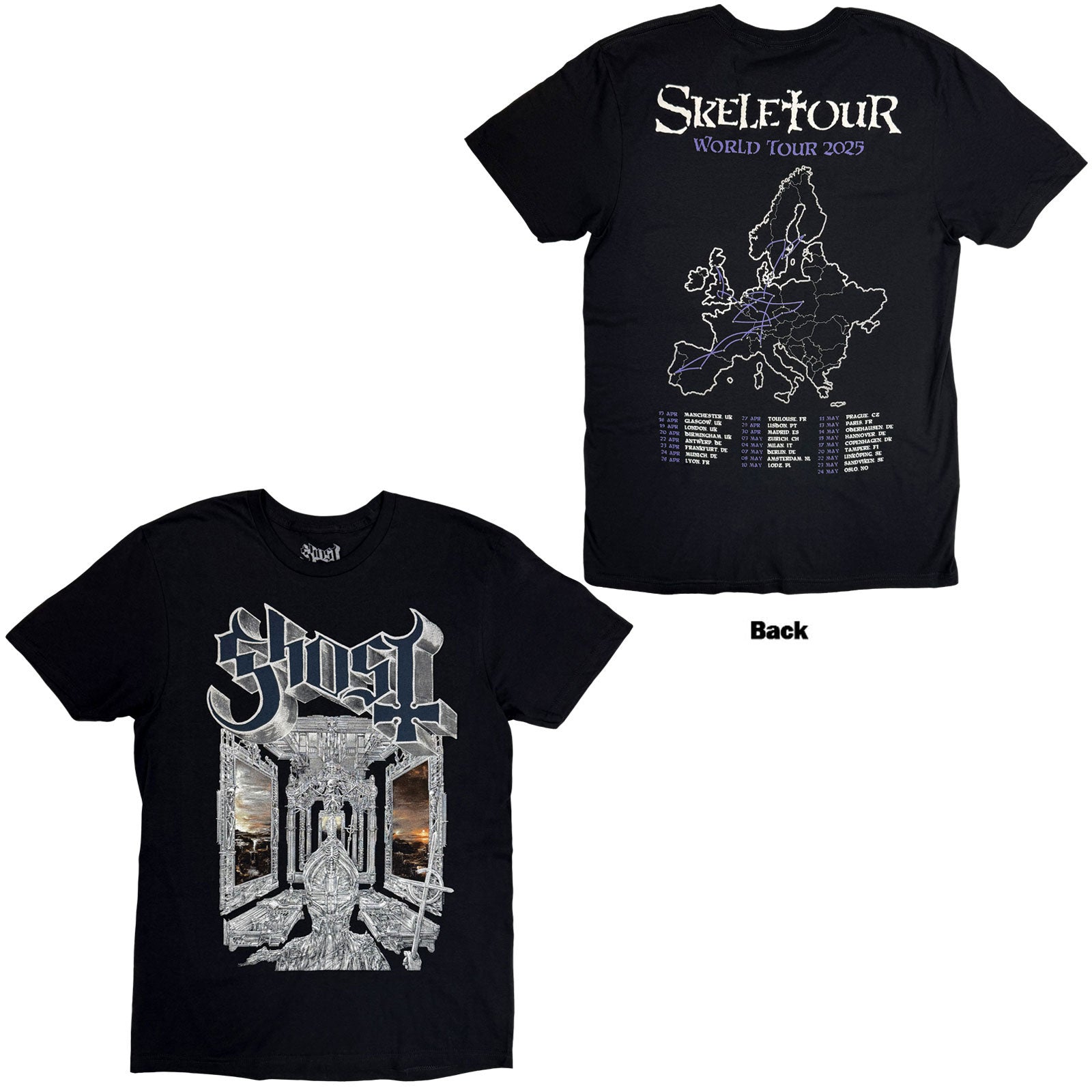 Ghost: Skeleta Album Cover '25 Tour Dates T-Shirt (Back Print)