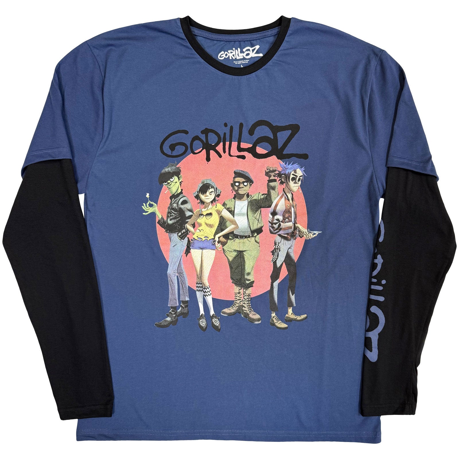 Gorillaz: Group Circle Rise (Denim Blue & Black) (Sleeve Print) Long Sleeve – officielt merchandise