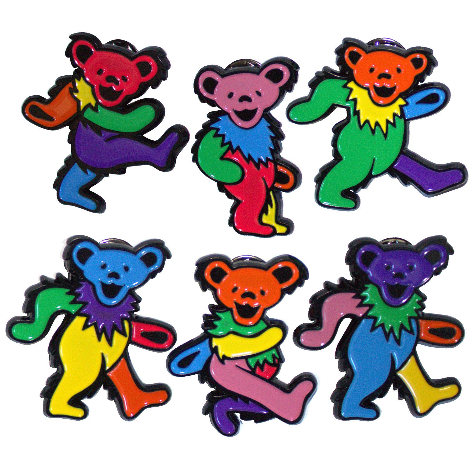 Grateful Dead: Multicoloured Dancing Bears Pin Badge Set