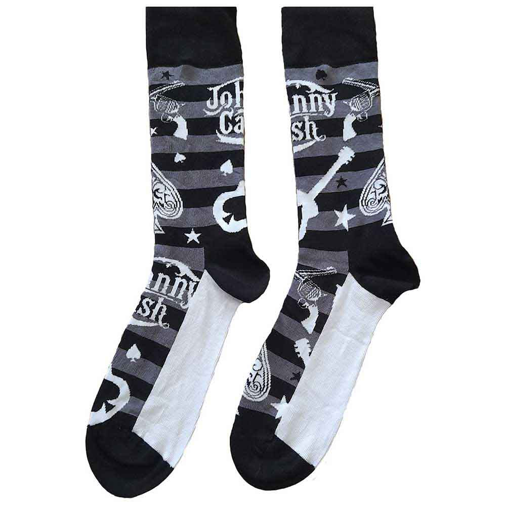 Johnny Cash: Guitars 'n Guns (Black - White & Grey) (UK Size 7 - 11) Strømper – officielt merchandise
