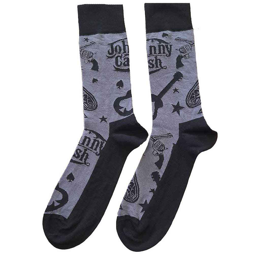 Johnny Cash: Guitars 'n Guns (Charcoal Grey & Black) (UK Size 7 - 11) Strømper – officielt merchandise