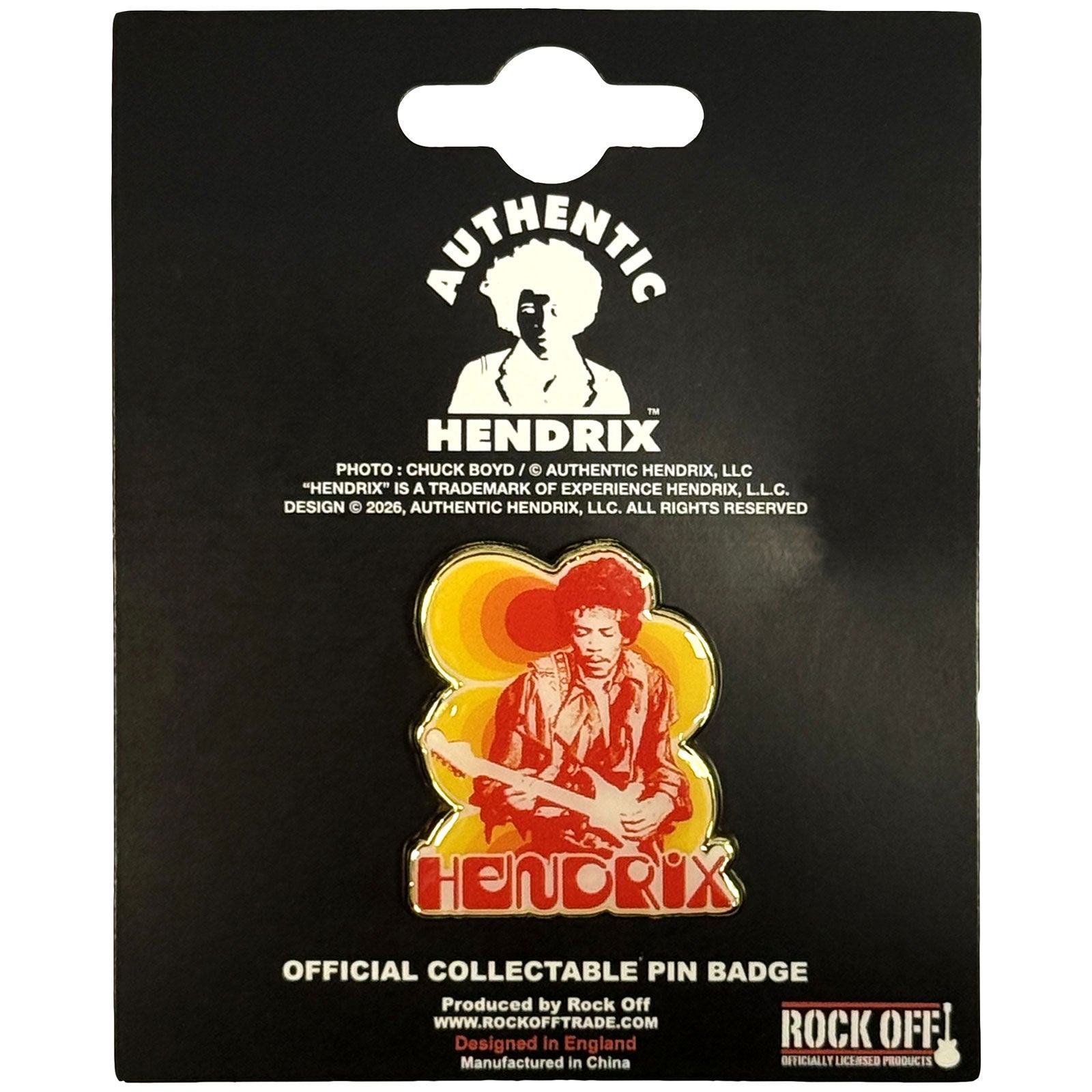 Jimi Hendrix: Jimi & Guitar Pin badge – officielt merchandise