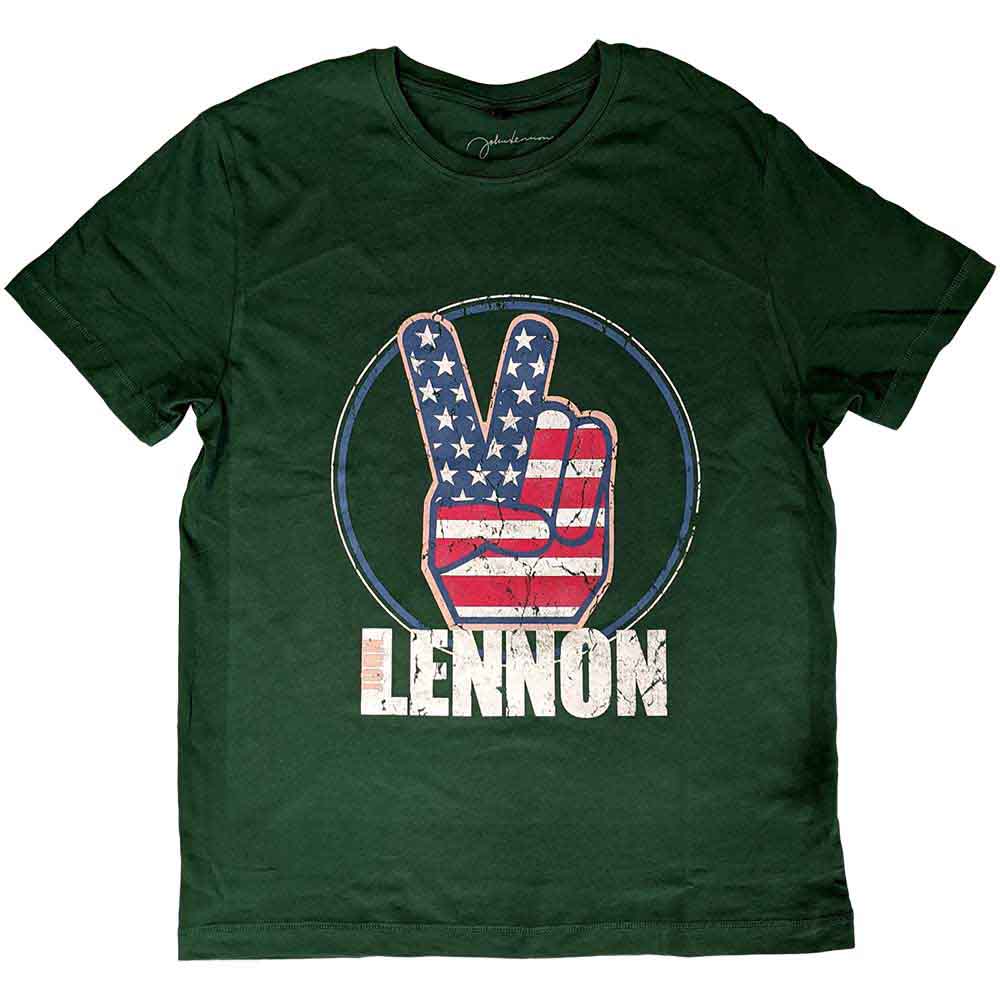 John Lennon: Peace Fingers US Flag T-shirt – officielt merchandise