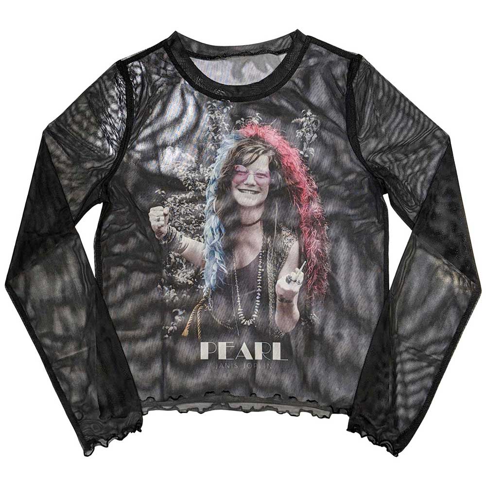 Janis Joplin: Pearl Garden Long Sleeve Crop Top (Kvinder) (Mesh)