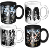 KISS: 4 Piece Set (Black & White) (Chrome Logo - Graphite Faces - Monster and Graphite Band) Krus – officielt merchandise