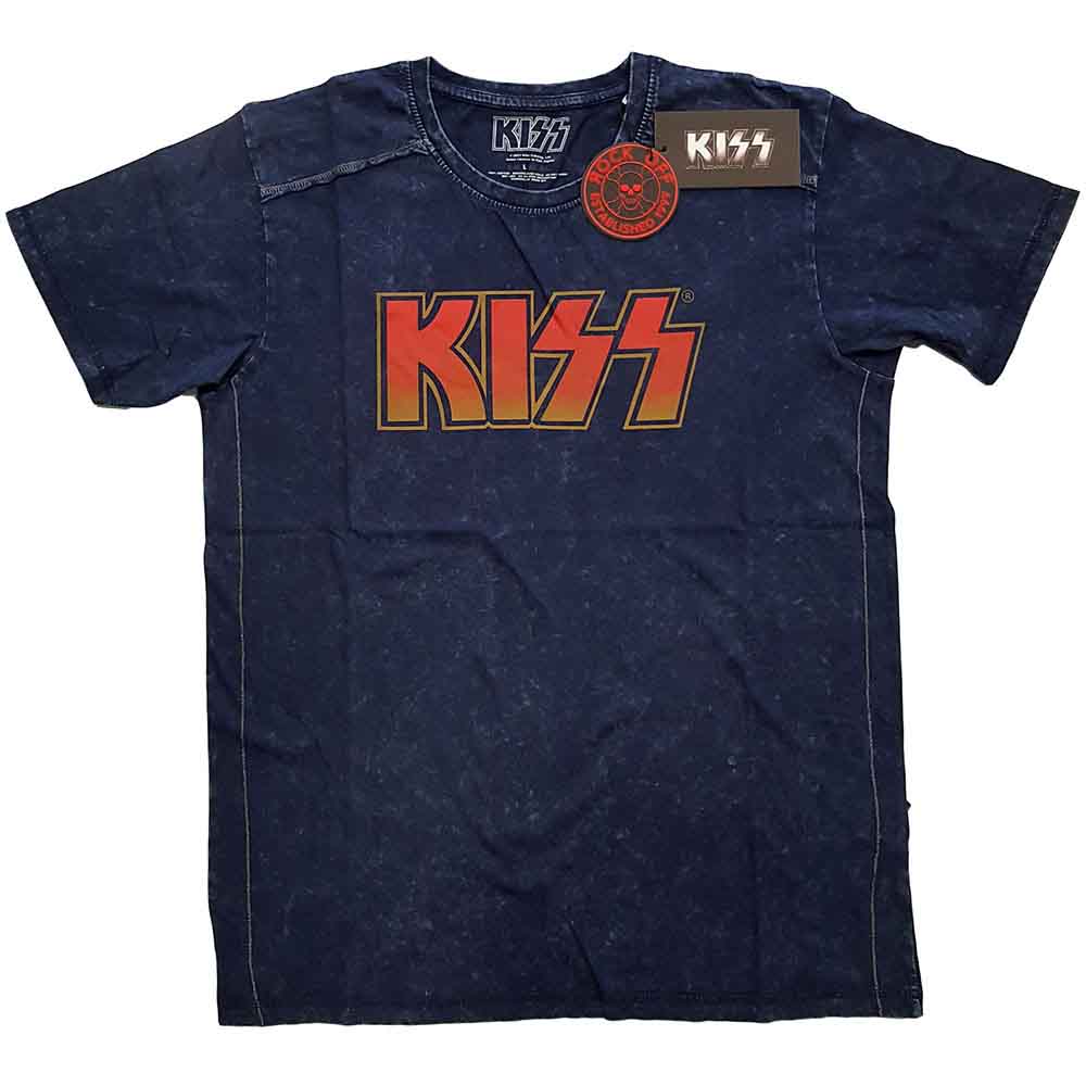 KISS: Classic Logo (Navy Blue) (Wash Collection) T-shirt – officielt merchandise