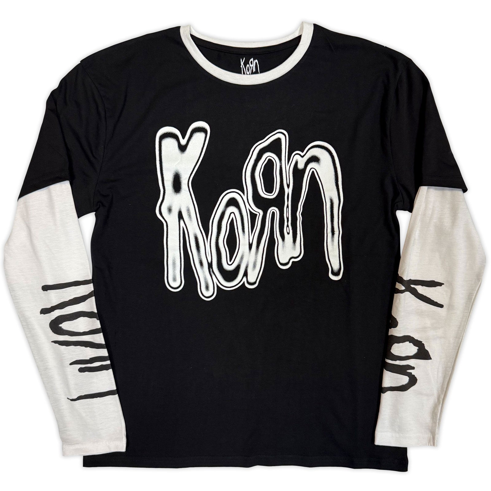 Korn: Metallic Logo (Black & White) (Sleeve Print) Long Sleeve – officielt merchandise