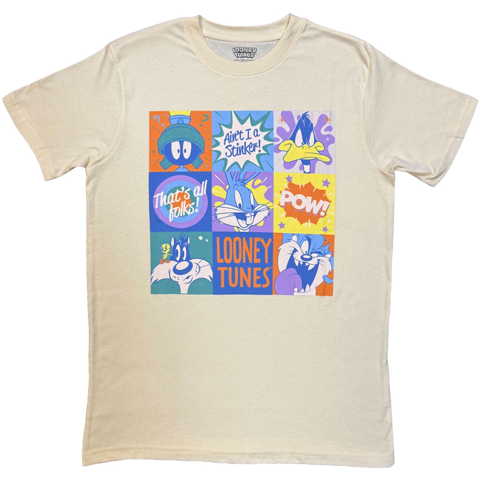 Looney Tunes: That's All Folks! Grid Pastel (Natural) T-shirt – officielt merchandise