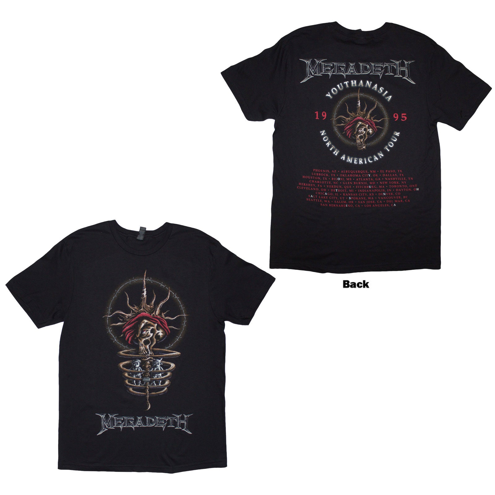 Megadeth: Youthanasia 1995 North American Tour T-Shirt (Back Print)