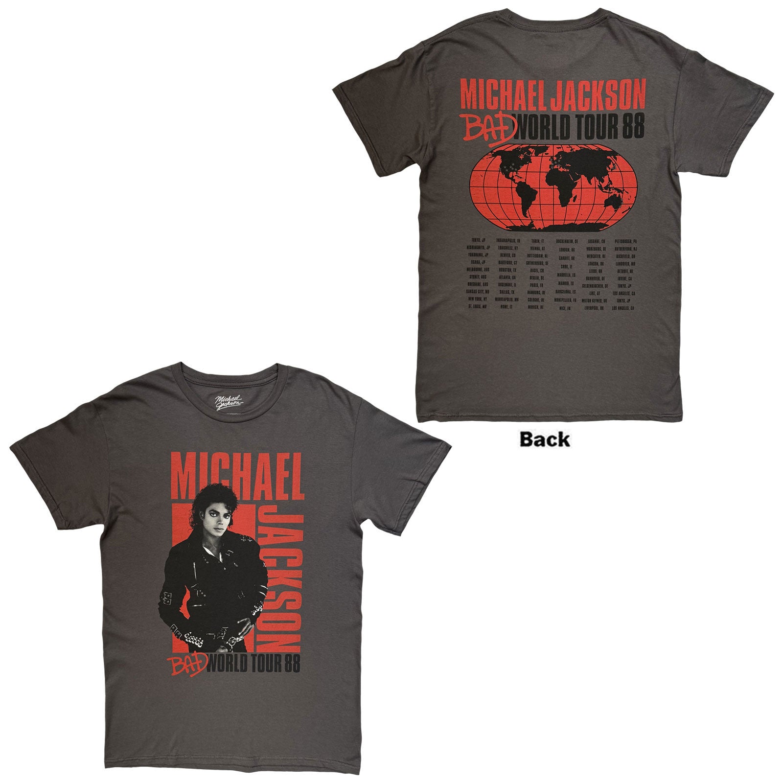 Michael Jackson: Bad World Tour '88 (Charcoal Grey) T-shirt – officielt merchandise
