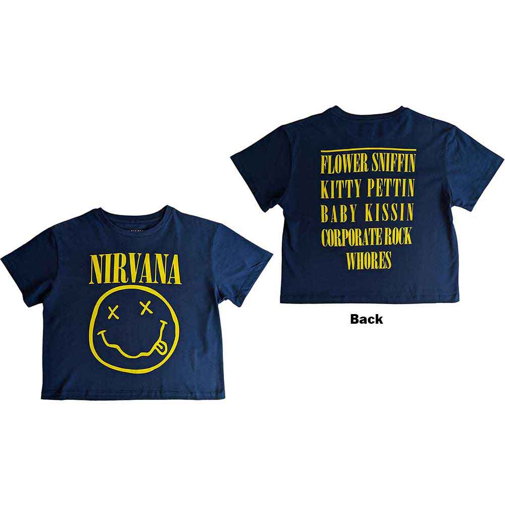Nirvana: Yellow Happy Face Flower Sniffin (Denim Blue) T-shirt – officielt merchandise