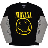 Nirvana: Yellow Happy Face (Black & Grey) (Sleeve Print) Long Sleeve – officielt merchandise
