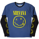 Nirvana: Yellow Happy Face (Denim Blue & Black) (Sleeve Print) Long Sleeve – officielt merchandise