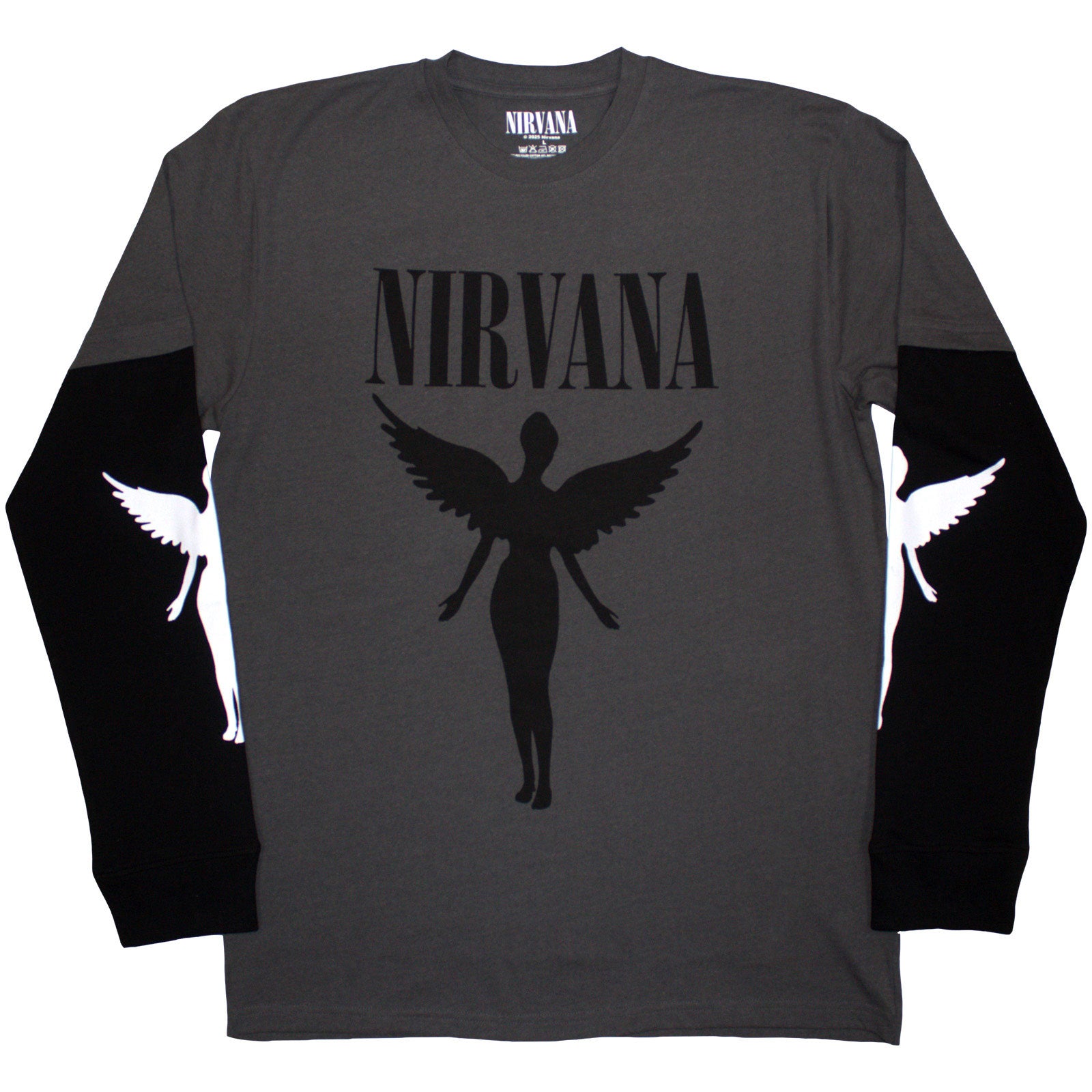 Nirvana: In Utero Mono (Charcoal Grey & Black) (Sleeve Print) Long Sleeve – officielt merchandise