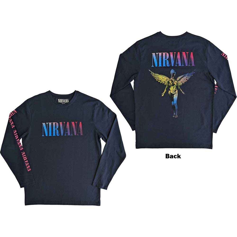 Nirvana: Angelic Gradient (Navy Blue) (Back & Sleeve Print) Long Sleeve – officielt merchandise