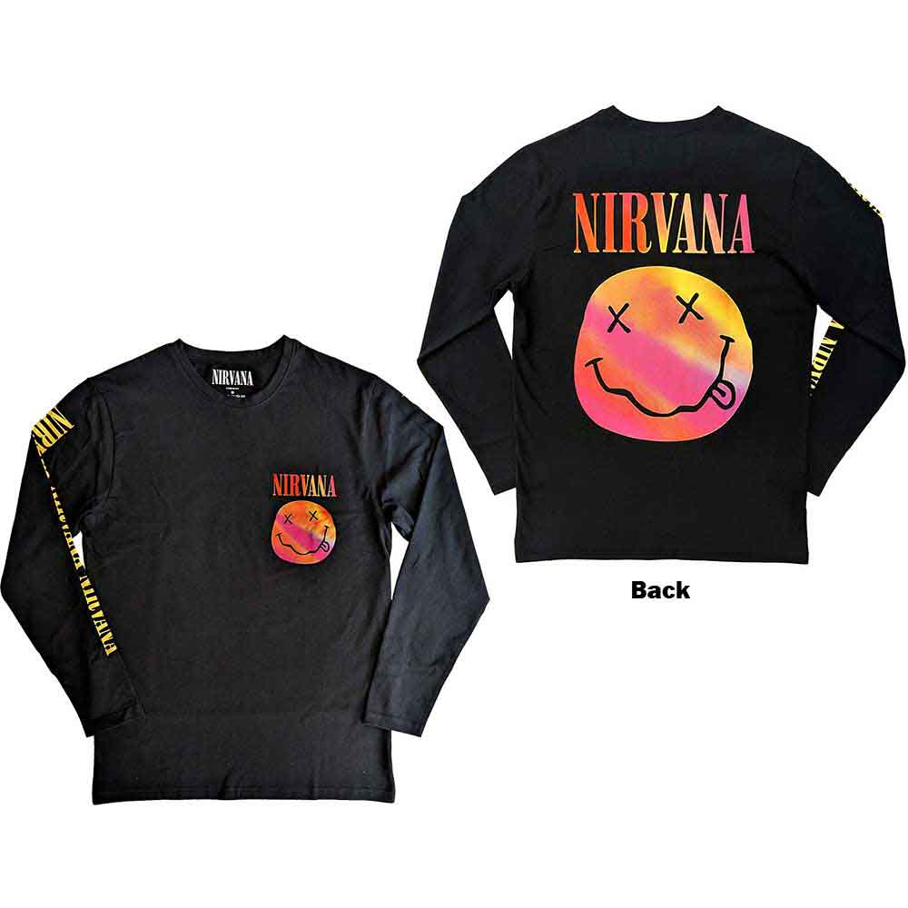 Nirvana: Gradient Happy Face (Back & Sleeve Print) Long Sleeve – officielt merchandise