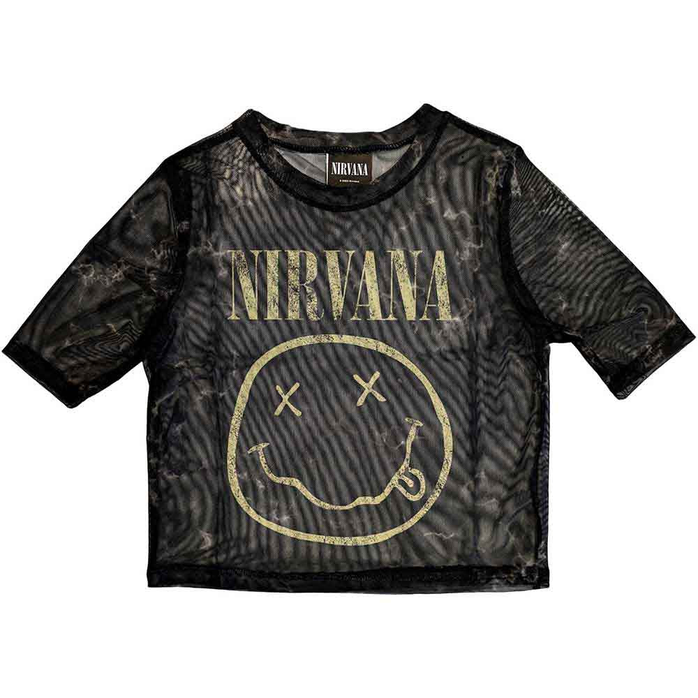 Nirvana: Yellow Happy Face Crop Top (Mesh)