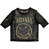 Nirvana: Yellow Happy Face Crop Top (Mesh)