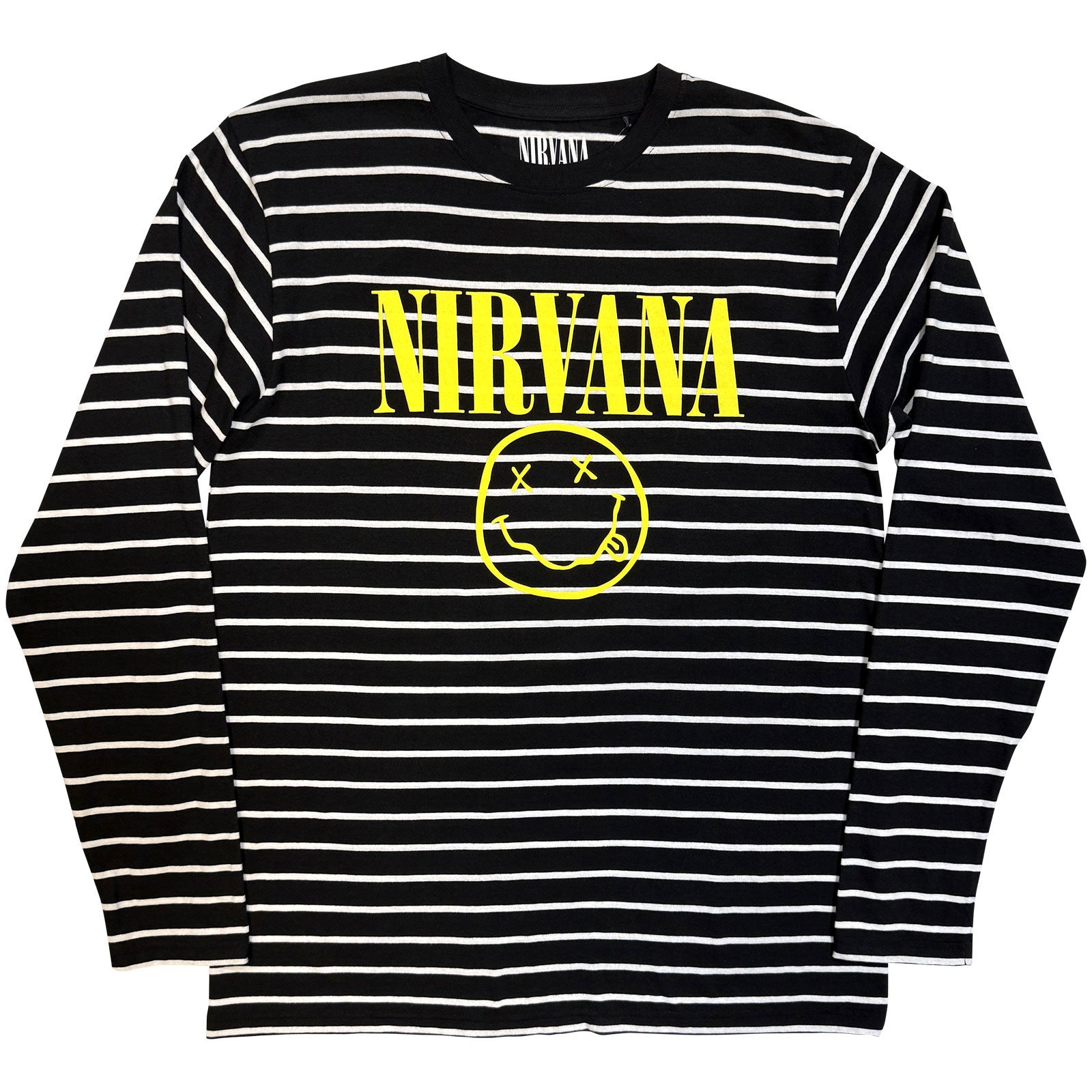 Nirvana: Yellow Happy Face Striped Sweatshirt – officielt merchandise