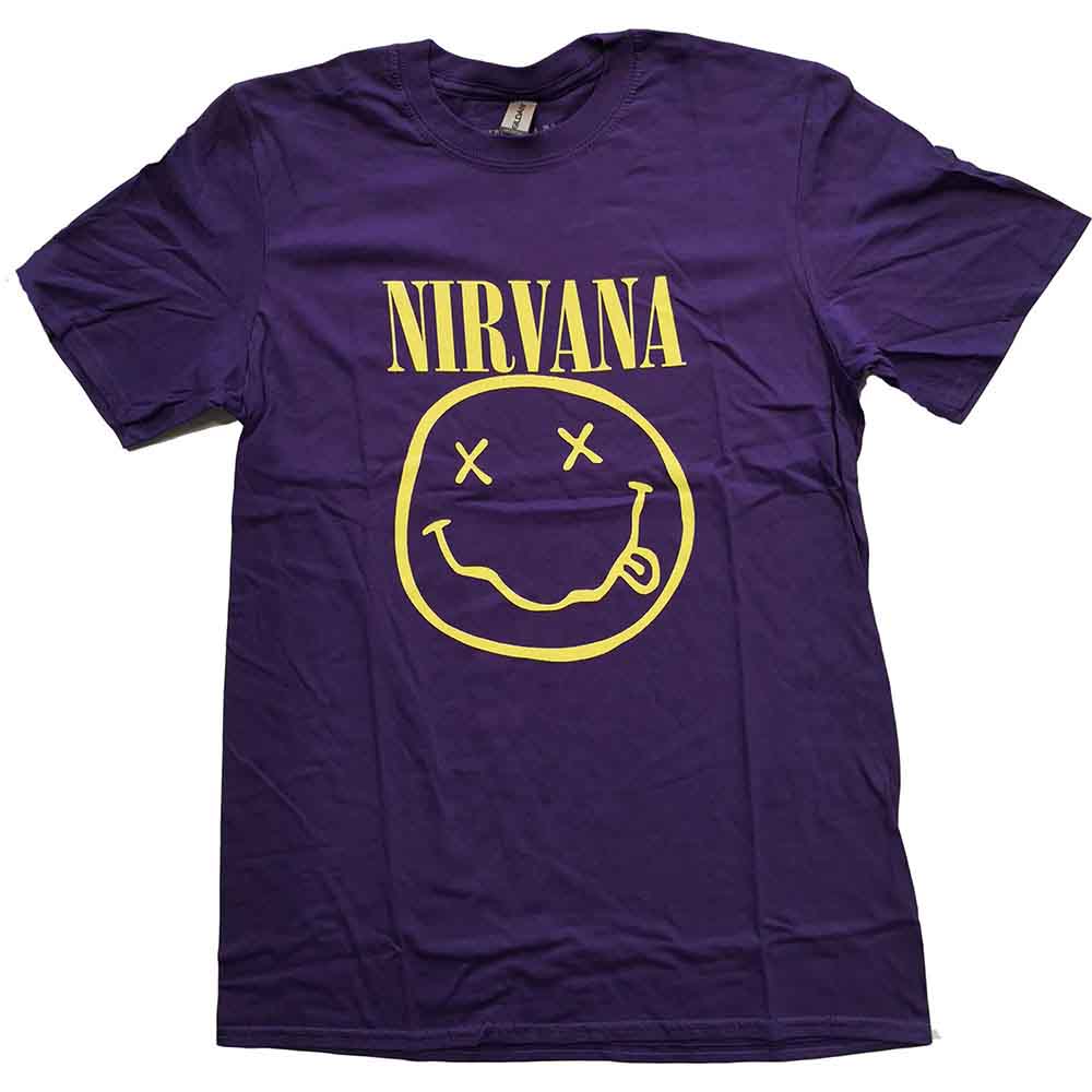 Nirvana: Yellow Happy Face (Purple) T-shirt – officielt merchandise
