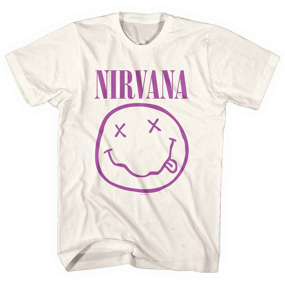 Nirvana: Purple Happy Face (Natural) T-shirt – officielt merchandise