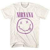 Nirvana: Purple Happy Face (Natural) T-shirt – officielt merchandise