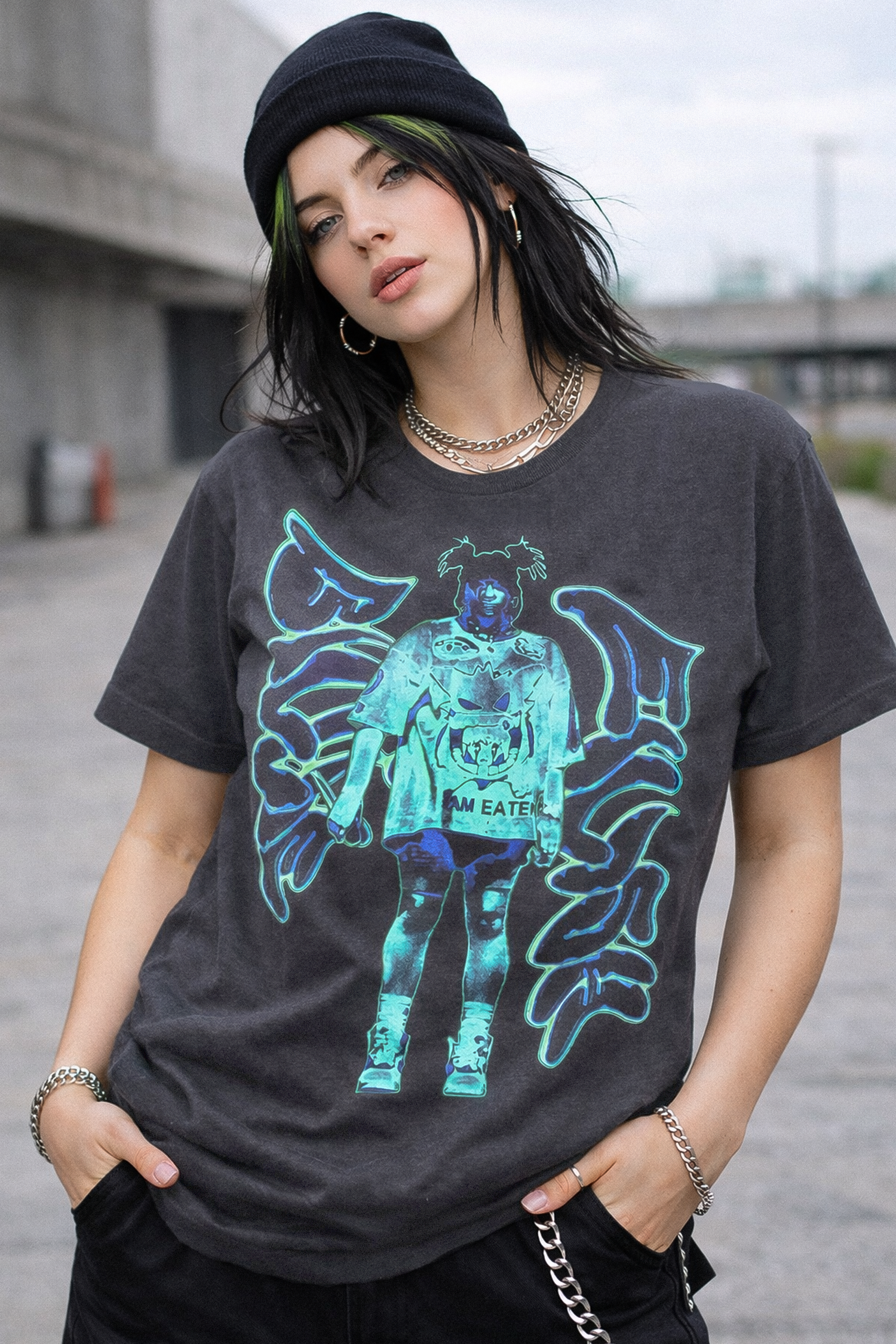 Billie Eilish: Neon Graffiti Logo T-Shirt