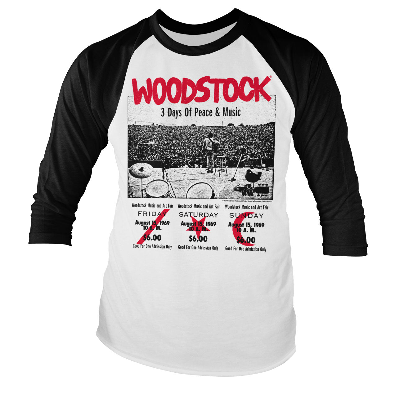 Woodstock - 3 Day Ticket Baseball Long Sleeve Tee Baseball Long Sleeve Tee fra Woodstock